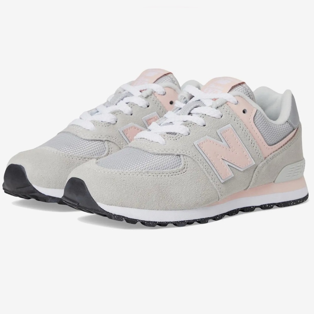 New Balance - Kids Light Gray and Soft Pink 574 Core Sneakers - Size: 12W